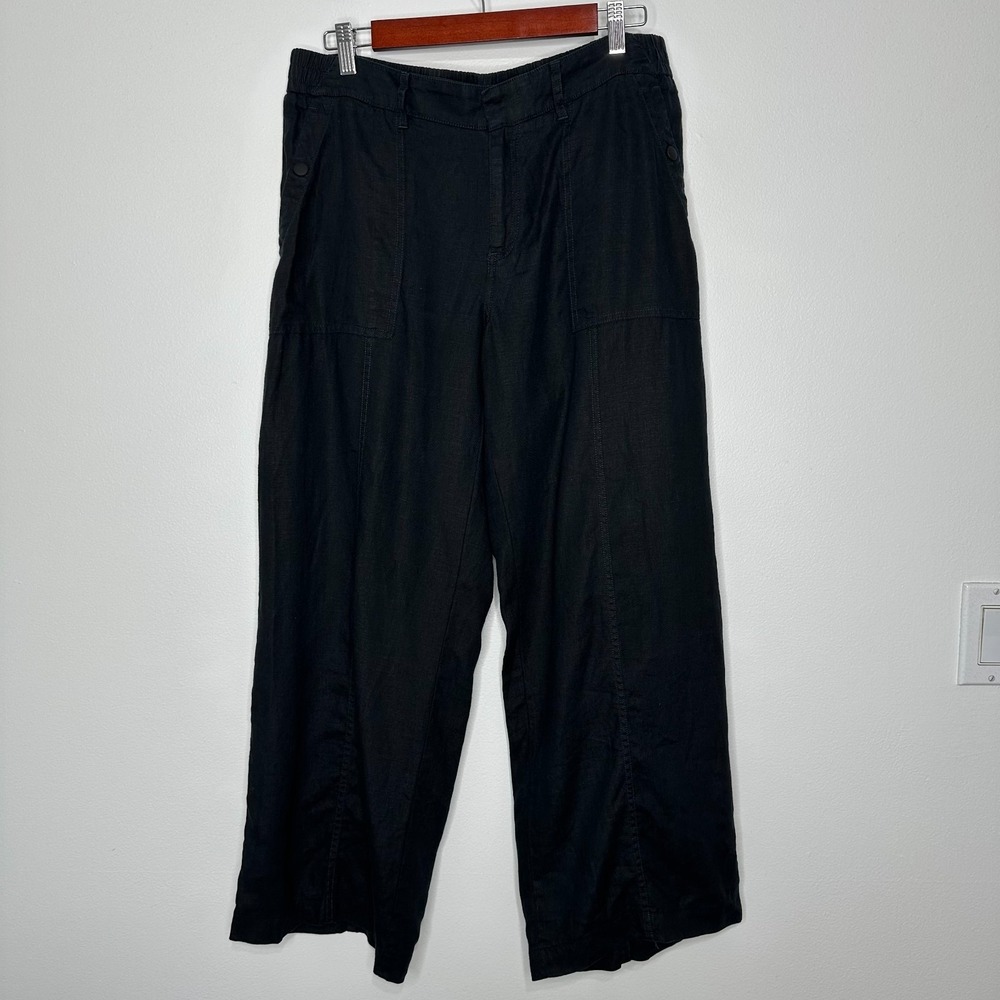 Athleta Cabo Retreat‎ Linen Pants Size 12P Black Wide Leg
